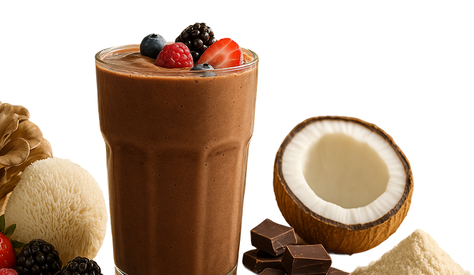 Chocolate smoothie with berries and superfoods